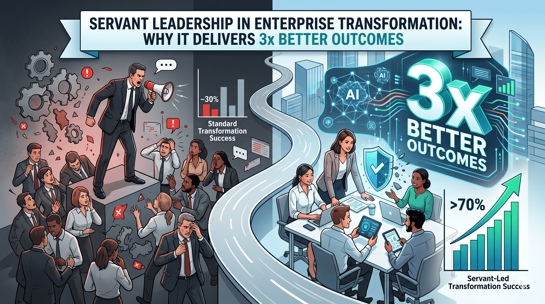Servant Leadership in Enterprise Transformation: Why It Delivers 3x Better Outcomes